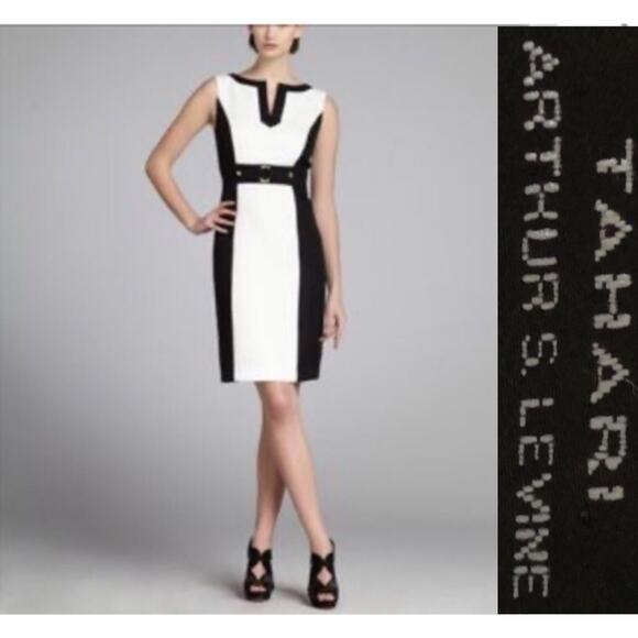 Tahari Arthur S. Levine Black & White Houndstooth Sheath Dress size 2 - Picture 1 of 12
